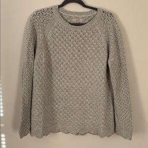 LOFT grey scallop edged sweater